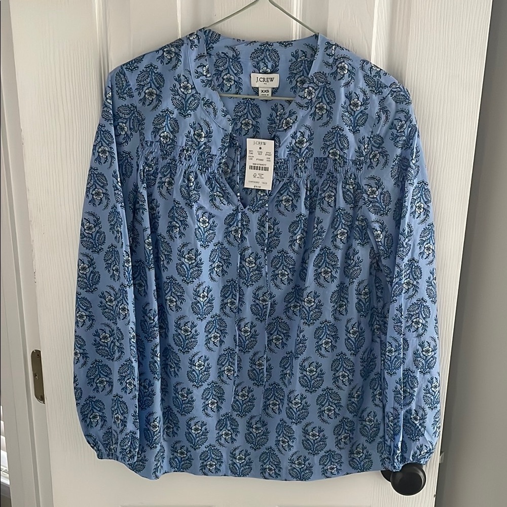 J. Crew Factory Printed Split-Neck Top, size XXS